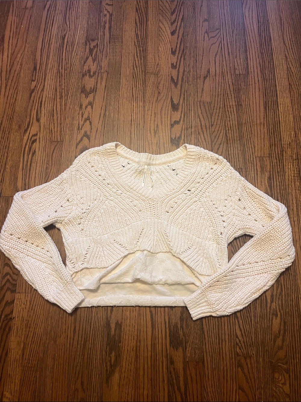 Anthropologie Cream Cropped Knit Crewneck Sweater - Size XXS
